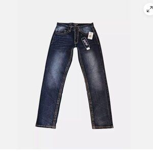 True Luck Men`s Straight Jeans Size 30x32 Embroidered Medium Wash Denim Blue